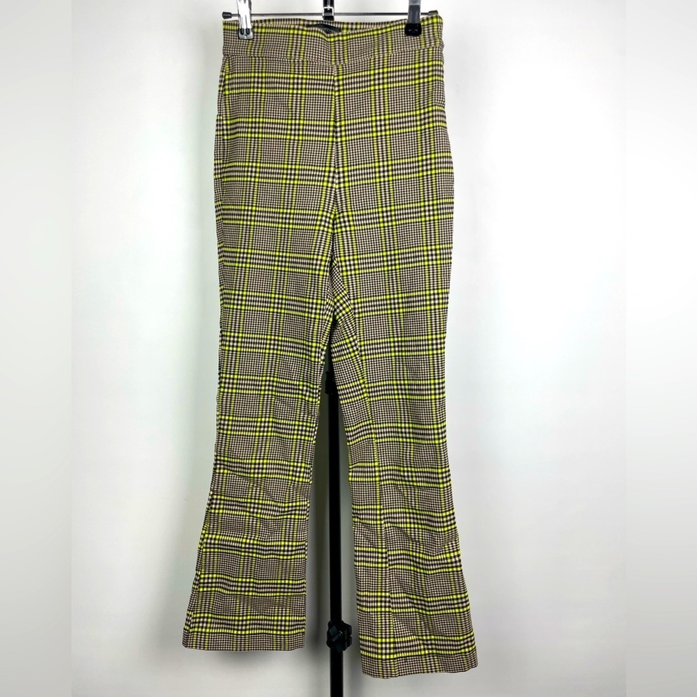Urban Outfitters Black Green Checked Plaid Cropped‎ Flare Pants